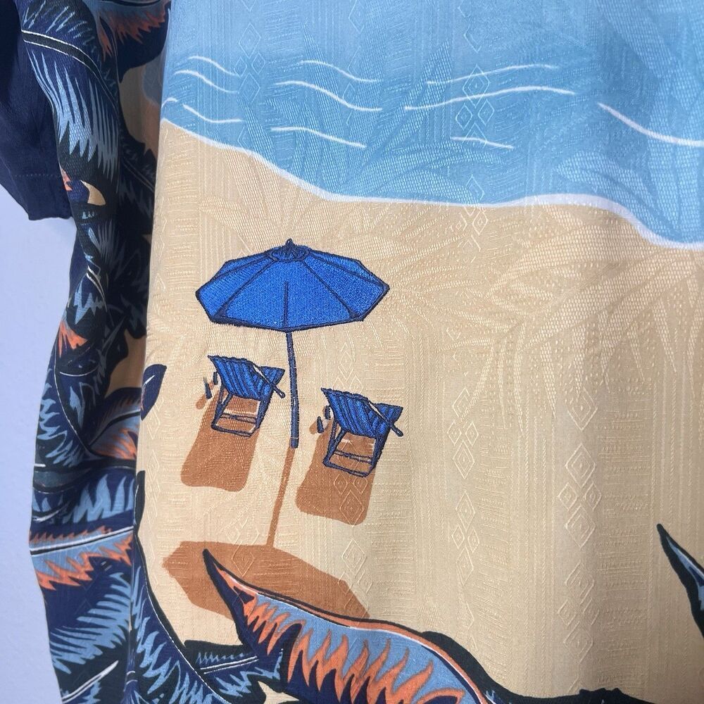 Tommy Bahama Silk Short Sleeve Button Up Shirt Mens XL Beach Scene Navy Tropical - Picture 9 of 11